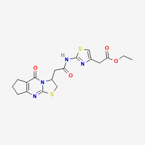 Ethyl 2-(2-(2-(5-oxo-2,3,5,6,7,8-hexahydrocyclopenta[d]thiazolo[3,2-a]pyrimidin-3-yl)acetamido)thiazol-4-yl)acetate