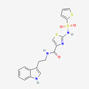 molecular formula C18H16N4O3S3 B2740319 N-(2-(1H-indol-3-yl)ethyl)-2-(thiophene-2-sulfonamido)thiazole-4-carboxamide CAS No. 1021098-04-3