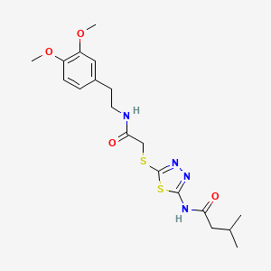 molecular formula C19H26N4O4S2 B2740359 N-(5-((2-((3,4-dimethoxyphenethyl)amino)-2-oxoethyl)thio)-1,3,4-thiadiazol-2-yl)-3-methylbutanamide CAS No. 887209-17-8
