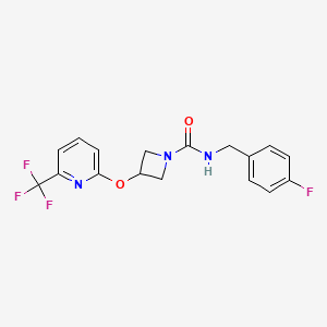 molecular formula C17H15F4N3O2 B2740361 N-(4-fluorobenzyl)-3-((6-(trifluoromethyl)pyridin-2-yl)oxy)azetidine-1-carboxamide CAS No. 2034584-63-7