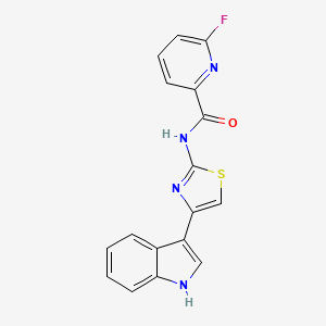 molecular formula C17H11FN4OS B2740365 6-Fluoro-N-[4-(1H-indol-3-yl)-1,3-thiazol-2-yl]pyridine-2-carboxamide CAS No. 2411227-77-3