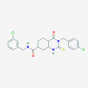 N-[(3-chlorophenyl)methyl]-3-[(4-chlorophenyl)methyl]-4-oxo-2-sulfanylidene-1,2,3,4-tetrahydroquinazoline-7-carboxamide