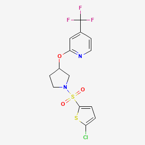 molecular formula C14H12ClF3N2O3S2 B2740388 2-((1-((5-氯噻吩-2-基)磺酰基)吡咯啉-3-基)氧基)-4-(三氟甲基)吡啶 CAS No. 2034616-04-9