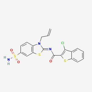 molecular formula C19H14ClN3O3S3 B2740408 3-chloro-N-(3-prop-2-enyl-6-sulfamoyl-1,3-benzothiazol-2-ylidene)-1-benzothiophene-2-carboxamide CAS No. 1164495-91-3
