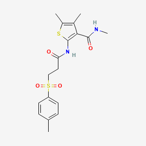 molecular formula C18H22N2O4S2 B2740419 N,4,5-trimethyl-2-(3-tosylpropanamido)thiophene-3-carboxamide CAS No. 896301-65-8