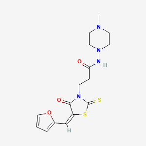 molecular formula C16H20N4O3S2 B2740442 (E)-3-(5-(呋喃-2-基甲亚基)-4-酮-2-硫代噻唑烷-3-基)-N-(4-甲基哌嗪-1-基)丙酰胺 CAS No. 682783-89-7