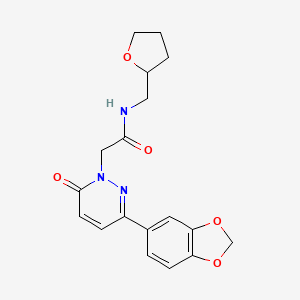 molecular formula C18H19N3O5 B2740443 2-(3-(苯并[d][1,3]二噁杂环-5-基)-6-酮吡嘧啶-1(6H)-基)-N-((四氢呋喃-2-基)甲基)乙酰胺 CAS No. 899946-77-1
