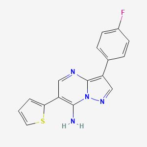 molecular formula C16H11FN4S B2740464 3-(4-Fluorophenyl)-6-(2-thienyl)pyrazolo[1,5-a]pyrimidin-7-amine CAS No. 865658-01-1
