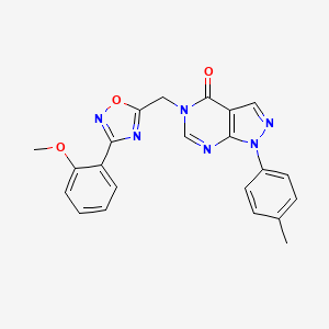 molecular formula C22H18N6O3 B2740467 5-((3-(2-methoxyphenyl)-1,2,4-oxadiazol-5-yl)methyl)-1-(p-tolyl)-1H-pyrazolo[3,4-d]pyrimidin-4(5H)-one CAS No. 1216413-53-4