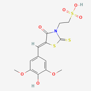 molecular formula C14H15NO7S3 B2740479 (Z)-2-(5-(4-羟基-3,5-二甲氧基苯甲亚甲基)-4-氧代-2-硫代噻唑烷-3-基)乙烷磺酸 CAS No. 881822-19-1