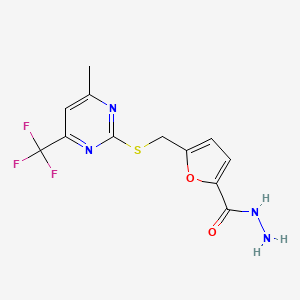 molecular formula C12H11F3N4O2S B2740492 5-({[4-Methyl-6-(trifluoromethyl)pyrimidin-2-yl]sulfanyl}methyl)furan-2-carbohydrazide CAS No. 1443279-35-3