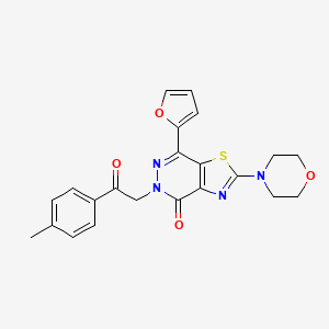 molecular formula C22H20N4O4S B2740494 7-(呋喃-2-基)-2-吗啉基-5-(2-氧代-2-(对甲苯基)乙基)噻唑并[4,5-d]吡啶嗪-4(5H)-酮 CAS No. 1021078-60-3