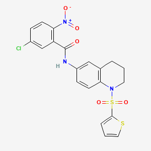 molecular formula C20H16ClN3O5S2 B2740520 5-chloro-2-nitro-N-(1-(thiophen-2-ylsulfonyl)-1,2,3,4-tetrahydroquinolin-6-yl)benzamide CAS No. 941944-78-1