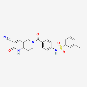 molecular formula C23H20N4O4S B2740533 N-(4-(3-cyano-2-oxo-1,2,5,6,7,8-hexahydro-1,6-naphthyridine-6-carbonyl)phenyl)-3-methylbenzenesulfonamide CAS No. 2034448-36-5