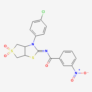 molecular formula C18H14ClN3O5S2 B2740535 (E)-N-(3-(4-氯苯基)-5,5-二氧代四氢噻吩[3,4-d]噻唑-2(3H)-基亚甲基)-3-硝基苯甲酰胺 CAS No. 618396-81-9