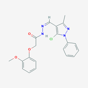 molecular formula C20H19ClN4O3 B274054 N'-[(5-chloro-3-methyl-1-phenyl-1H-pyrazol-4-yl)methylene]-2-(2-methoxyphenoxy)acetohydrazide 
