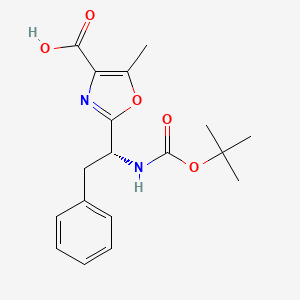 molecular formula C18H22N2O5 B2740548 2-{(1R)-1-[(tert-butoxycarbonyl)amino]-2-phenylethyl}-5-methyl-1,3-oxazole-4-carboxylic acid CAS No. 1418113-95-7