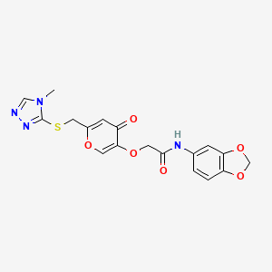 molecular formula C18H16N4O6S B2740551 N-(benzo[d][1,3]dioxol-5-yl)-2-((6-(((4-methyl-4H-1,2,4-triazol-3-yl)thio)methyl)-4-oxo-4H-pyran-3-yl)oxy)acetamide CAS No. 899745-20-1