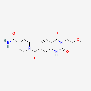 molecular formula C18H22N4O5 B2740554 1-(3-(2-甲氧基乙基)-2,4-二氧代-1,2,3,4-四氢喹唑啉-7-甲酰基)哌啶-4-甲酰胺 CAS No. 892271-28-2
