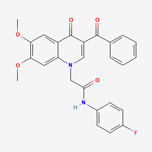 molecular formula C26H21FN2O5 B2740565 2-(3-苯甲酰基-6,7-二甲氧基-4-氧代喹啉-1(4H)-基)-N-(4-氟苯基)乙酰胺 CAS No. 866590-45-6
