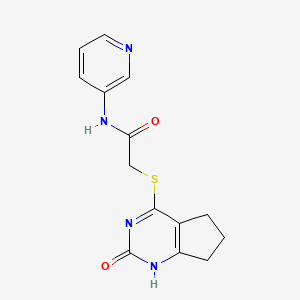 molecular formula C14H14N4O2S B2740572 2-((2-oxo-2,5,6,7-tetrahydro-1H-cyclopenta[d]pyrimidin-4-yl)thio)-N-(pyridin-3-yl)acetamide CAS No. 1203074-77-4