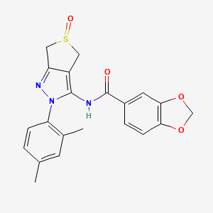 molecular formula C21H19N3O4S B2740573 N-[2-(2,4-二甲基苯基)-5-氧代-4,6-二氢噻吩[3,4-c]吡唑-3-基]-1,3-苯并二氧杂环[5.5.1]十一碳-5-甲酸酰胺 CAS No. 1007476-07-4