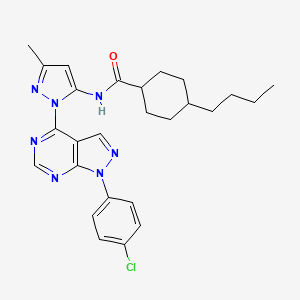 molecular formula C26H30ClN7O B2740585 4-butyl-N-(1-(1-(4-chlorophenyl)-1H-pyrazolo[3,4-d]pyrimidin-4-yl)-3-methyl-1H-pyrazol-5-yl)cyclohexanecarboxamide CAS No. 1007084-73-2