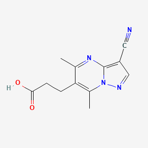 molecular formula C12H12N4O2 B2740605 3-(3-Cyano-5,7-dimethylpyrazolo[1,5-a]pyrimidin-6-yl)propanoic acid CAS No. 900137-38-4