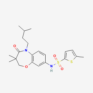 molecular formula C21H28N2O4S2 B2740613 N-(5-isopentyl-3,3-dimethyl-4-oxo-2,3,4,5-tetrahydrobenzo[b][1,4]oxazepin-8-yl)-5-methylthiophene-2-sulfonamide CAS No. 921907-96-2