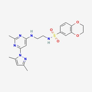 molecular formula C20H24N6O4S B2740650 N-(2-((6-(3,5-dimethyl-1H-pyrazol-1-yl)-2-methylpyrimidin-4-yl)amino)ethyl)-2,3-dihydrobenzo[b][1,4]dioxine-6-sulfonamide CAS No. 1172026-92-4