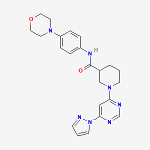 molecular formula C23H27N7O2 B2740656 1-(6-(1H-吡唑-1-基)嘧啶-4-基)-N-(4-吗啉基苯基)哌啶-3-甲酸酰胺 CAS No. 1334370-64-7