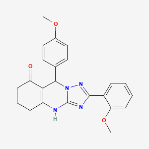 molecular formula C23H22N4O3 B2740660 2-(2-methoxyphenyl)-9-(4-methoxyphenyl)-5,6,7,9-tetrahydro-[1,2,4]triazolo[5,1-b]quinazolin-8(4H)-one CAS No. 539842-07-4