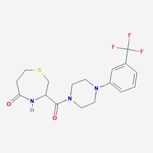 molecular formula C17H20F3N3O2S B2740669 3-(4-(3-(Trifluoromethyl)phenyl)piperazine-1-carbonyl)-1,4-thiazepan-5-one CAS No. 1396629-05-2