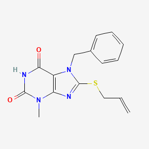 molecular formula C16H16N4O2S B2740677 8-Allylsulfanyl-7-benzyl-3-methyl-3,7-dihydro-purine-2,6-dione CAS No. 301354-25-6