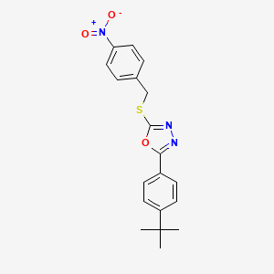 molecular formula C19H19N3O3S B2740686 2-[4-(Tert-butyl)phenyl]-5-[(4-nitrobenzyl)sulfanyl]-1,3,4-oxadiazole CAS No. 477862-10-5
