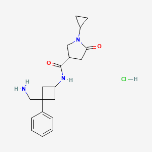 molecular formula C19H26ClN3O2 B2740690 N-[3-(氨基甲基)-3-苯基环丁基]-1-环丙基-5-氧代吡咯啉-3-羧酰胺;盐酸盐 CAS No. 2418630-09-6