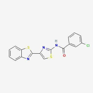 molecular formula C17H10ClN3OS2 B2740696 N-[4-(1,3-benzothiazol-2-yl)-1,3-thiazol-2-yl]-3-chlorobenzamide CAS No. 477326-85-5