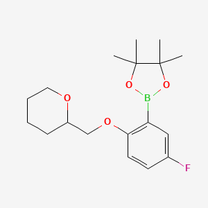 molecular formula C18H26BFO4 B2740719 2-[5-氟-2-(氧杂-2-基甲氧基)苯基]-4,4,5,5-四甲基-1,3,2-二氧杂硼杂环己烷 CAS No. 2246531-89-3