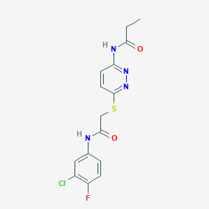 molecular formula C15H14ClFN4O2S B2740722 N-(6-((2-((3-chloro-4-fluorophenyl)amino)-2-oxoethyl)thio)pyridazin-3-yl)propionamide CAS No. 1021135-95-4