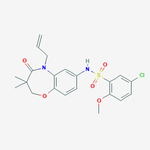 molecular formula C21H23ClN2O5S B2740731 N-(5-烯丙基-3,3-二甲基-4-氧代-2,3,4,5-四氢苯并[b][1,4]噁唑-7-基)-5-氯-2-甲氧基苯磺酰胺 CAS No. 922104-58-3