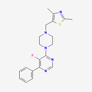 molecular formula C20H22FN5S B2740759 5-[[4-(5-Fluoro-6-phenylpyrimidin-4-yl)piperazin-1-yl]methyl]-2,4-dimethyl-1,3-thiazole CAS No. 2380080-95-3