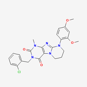 molecular formula C24H24ClN5O4 B2740766 3-[(2-chlorophenyl)methyl]-9-(2,4-dimethoxyphenyl)-1-methyl-7,8-dihydro-6H-purino[7,8-a]pyrimidine-2,4-dione CAS No. 877617-00-0