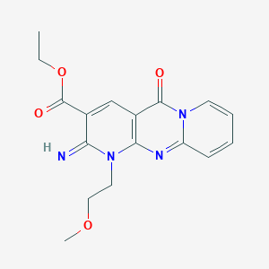 molecular formula C17H18N4O4 B2740781 乙酸 2-亚胺基-1-(2-甲氧基乙基)-5-氧代-1,5-二氢-2H-二嘧啶并[1,2-a:2',3'-d]嘧啶-3-羧酸酯 CAS No. 371209-38-0