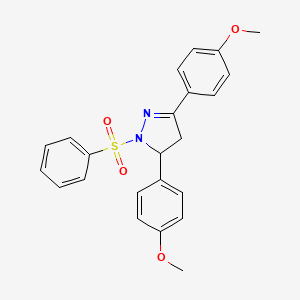 molecular formula C23H22N2O4S B2740785 3,5-bis(4-methoxyphenyl)-1-(phenylsulfonyl)-4,5-dihydro-1H-pyrazole CAS No. 76973-47-2