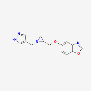 molecular formula C15H16N4O2 B2740792 5-[[1-[(1-Methylpyrazol-4-yl)methyl]aziridin-2-yl]methoxy]-1,3-benzoxazole CAS No. 2418668-27-4