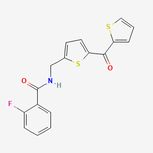 molecular formula C17H12FNO2S2 B2740814 2-fluoro-N-((5-(thiophene-2-carbonyl)thiophen-2-yl)methyl)benzamide CAS No. 1421525-86-1