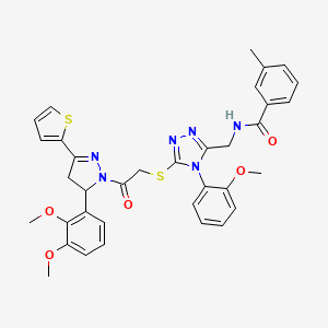 molecular formula C35H34N6O5S2 B2740844 N-((5-((2-(5-(2,3-dimethoxyphenyl)-3-(thiophen-2-yl)-4,5-dihydro-1H-pyrazol-1-yl)-2-oxoethyl)thio)-4-(2-methoxyphenyl)-4H-1,2,4-triazol-3-yl)methyl)-3-methylbenzamide CAS No. 362502-55-4
