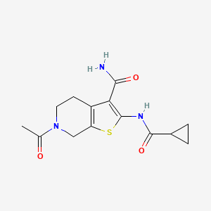 molecular formula C14H17N3O3S B2740845 6-acetyl-2-(cyclopropanecarbonylamino)-5,7-dihydro-4H-thieno[2,3-c]pyridine-3-carboxamide CAS No. 848331-83-9