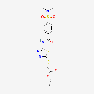 molecular formula C15H18N4O5S3 B2740853 Ethyl 2-[[5-[[4-(dimethylsulfamoyl)benzoyl]amino]-1,3,4-thiadiazol-2-yl]sulfanyl]acetate CAS No. 392318-62-6