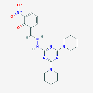 molecular formula C20H26N8O3 B274086 (6E)-6-[[2-[4,6-di(piperidin-1-yl)-1,3,5-triazin-2-yl]hydrazinyl]methylidene]-2-nitrocyclohexa-2,4-dien-1-one 